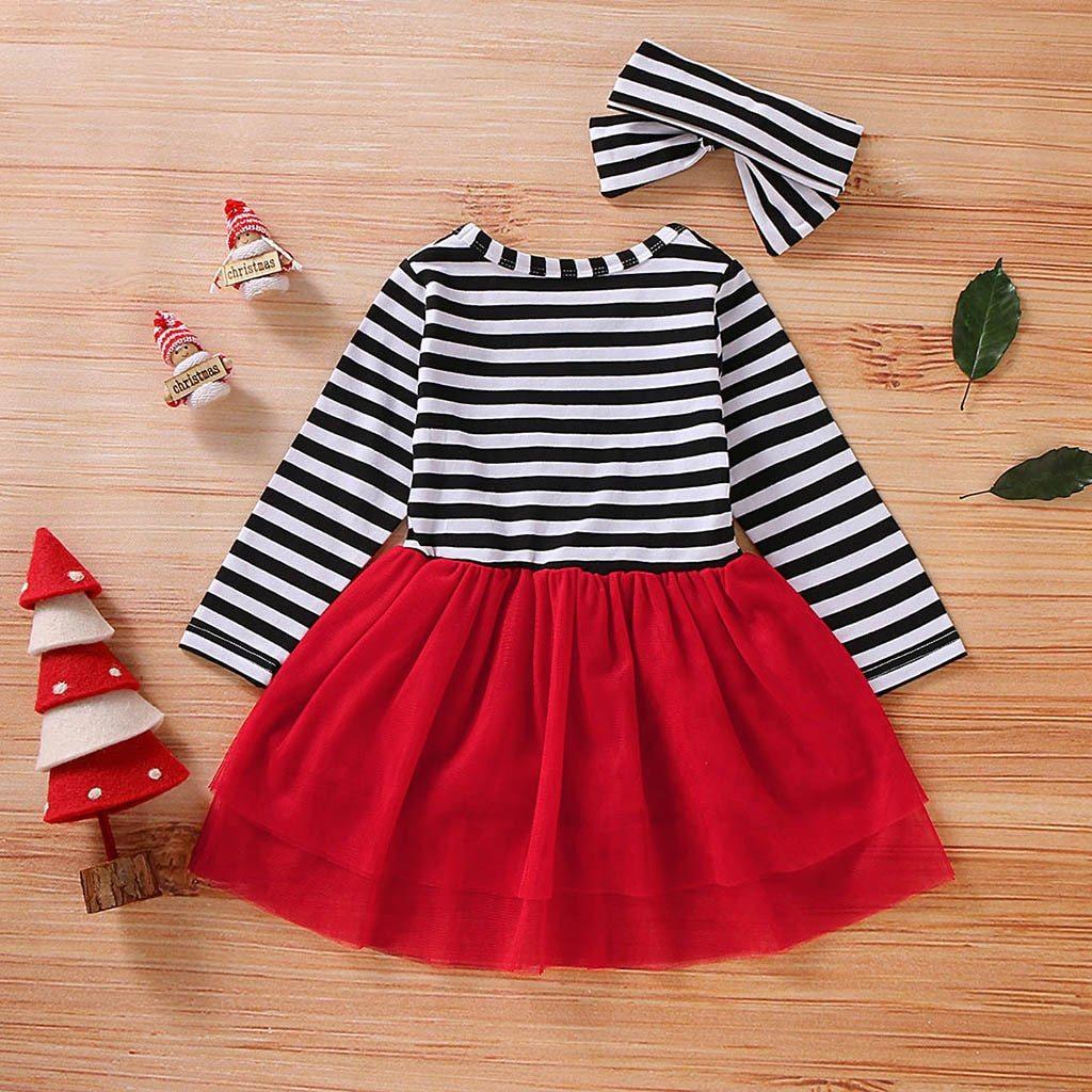 Newborn Baby Girls Long Sleeve Christmas Santa Striped Skirt Dress Outfits Unique Design