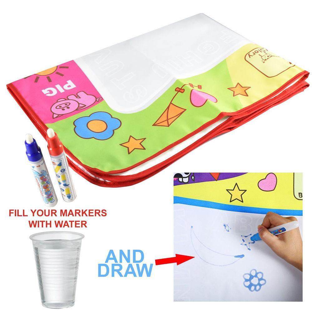 1-6 Years Children Kids Baby Drawing Educational Water Mat Drawing Painting Toddler Board/ Charpet With Magic Water Pen Gift 45.5 X 29cm (White)