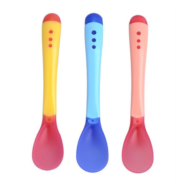 4 Color Advanced Silicone Feeding Spoon Temperature Sensing Weaning Soft Head Spoons for 4-24 Months Baby And Spoon and Bowl Set