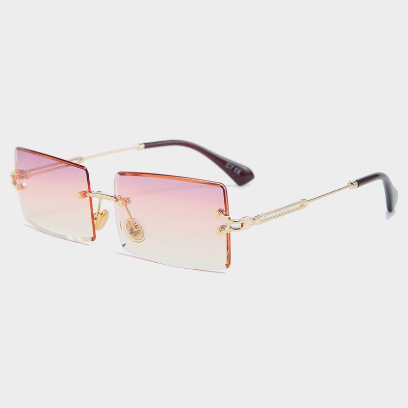 Fashion Rimless Women Trendy Small Rectangle Sunglasses With High Quality metal frame And UV400 Protection