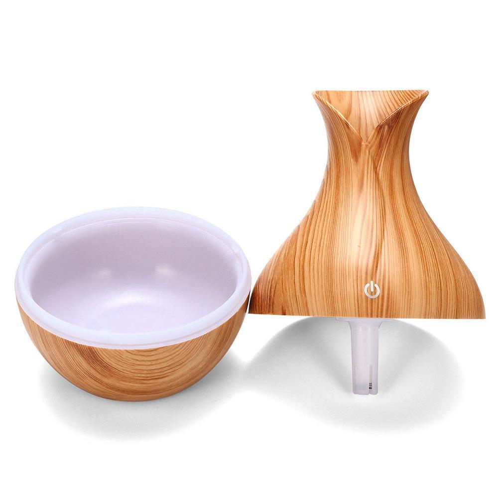 Essential Oil Diffuser 130ml Wood Grain Vase-Shaped Aromatherapy Cool Mist Humidifier With 7 Colors LED Lights & Waterless Auto Shut-Off For Home Office