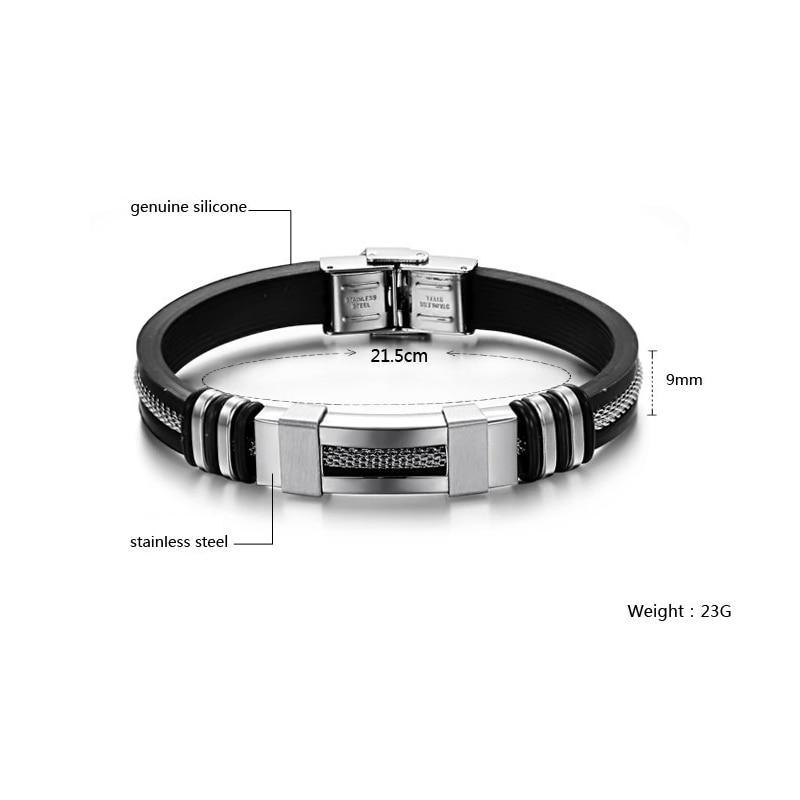 Stainless Steel Silicone Bracelet Men Jewelry Wrist Band Punk Style Men Rubber Charm Brecelet
