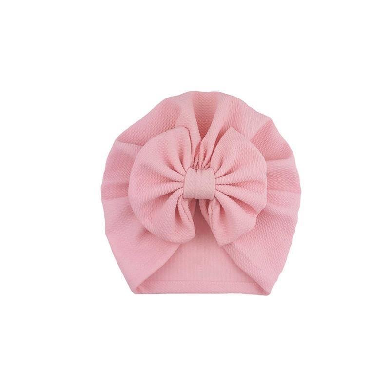 Handamde Elegant Baby Hats for Girls Big Bow Turban Hat Newborn Baby Beanie Cap Solid Color Style