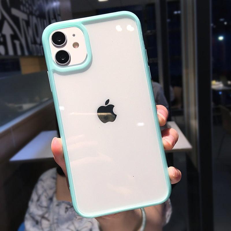 Transparent Shockproof Bumper Phone Case For iPhone 11 12 13 14 Pro Max Mini Cute Candy Color Hard Cover Luxurious Translucent Case for iPhone