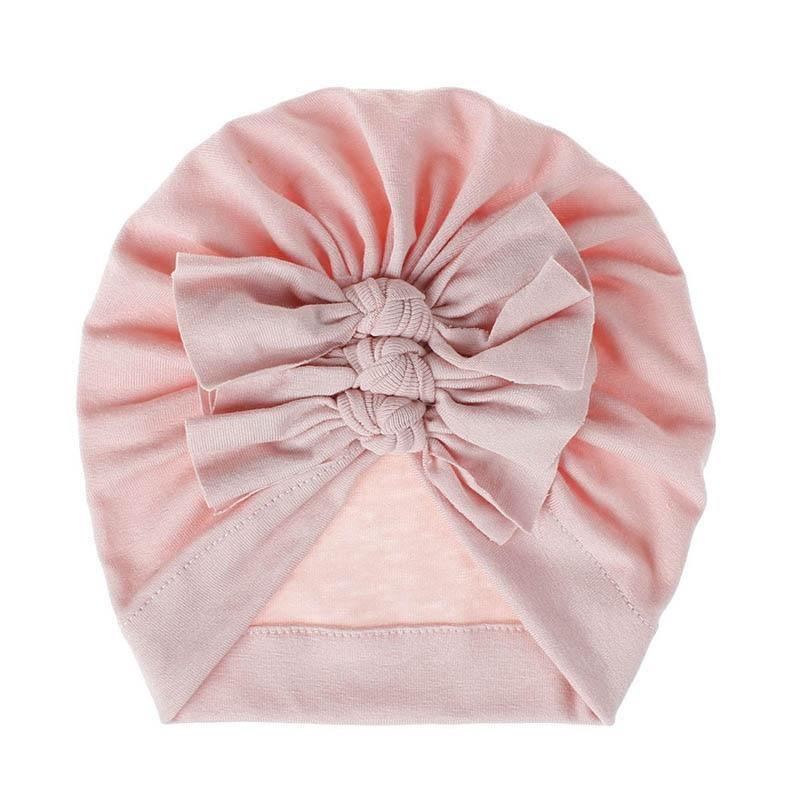 Handamde Elegant Baby Hats for Girls Big Bow Turban Hat Newborn Baby Beanie Cap Solid Color Style