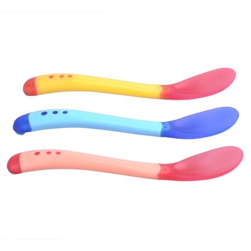 4 Color Advanced Silicone Feeding Spoon Temperature Sensing Weaning Soft Head Spoons for 4-24 Months Baby And Spoon and Bowl Set