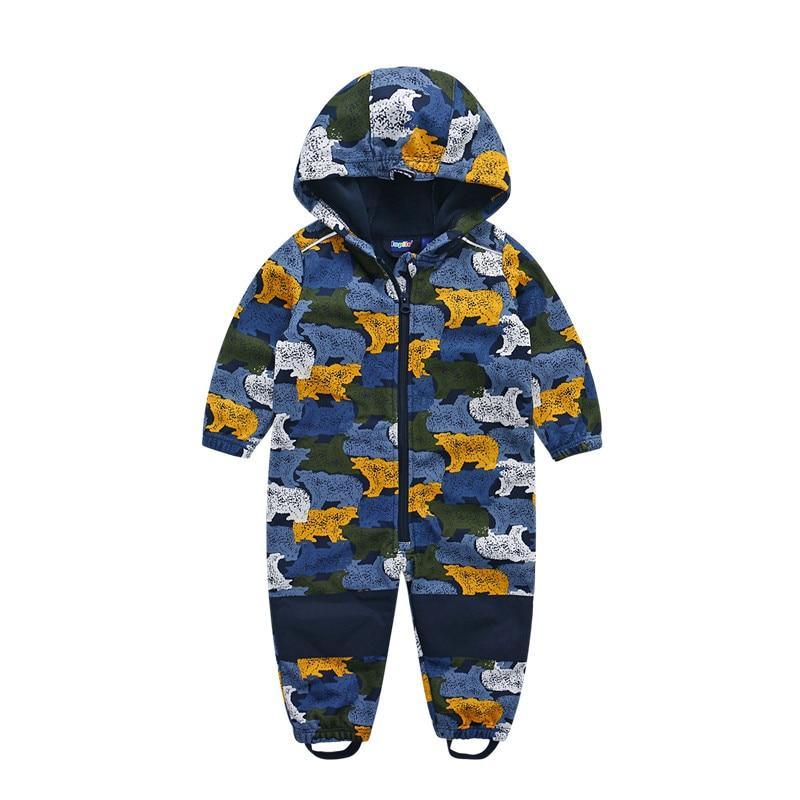 Ski suit For Children Soft Shell Outdoor Jacket Waterproof Fleece Lining Jumpsuit For Boys and Girls In Modern Colorful Design