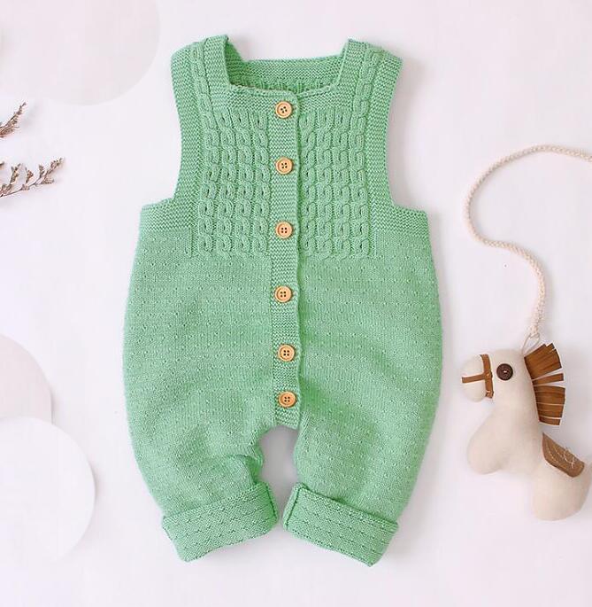 Handmade Baby Knitting Rompers Sleeveless Solid Color Jumpsuit Winter Romper For Girls and Boys In Modern Retro Style
