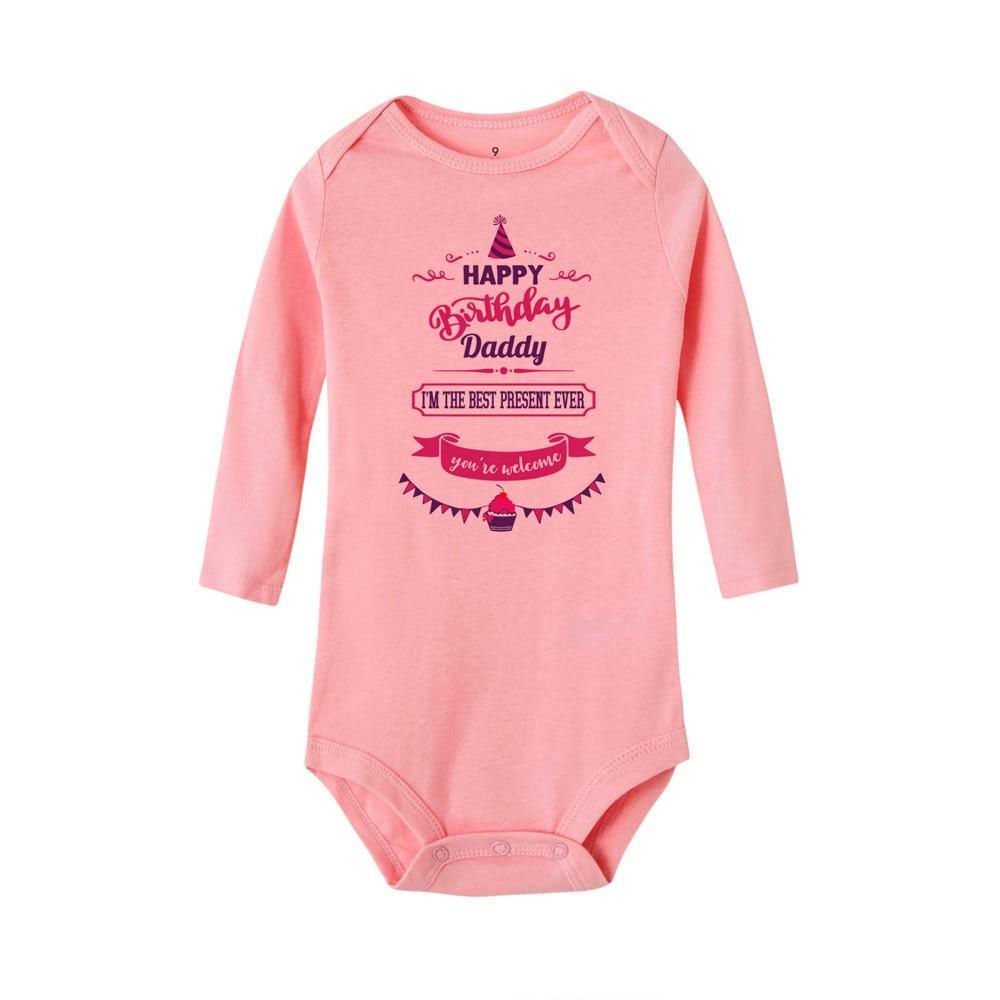 Happy Birthday Daddy Newborn Kids Baby Boys Girls Infant Long Sleeve Jumpsuit ROmper In Modern Designs With Party Print