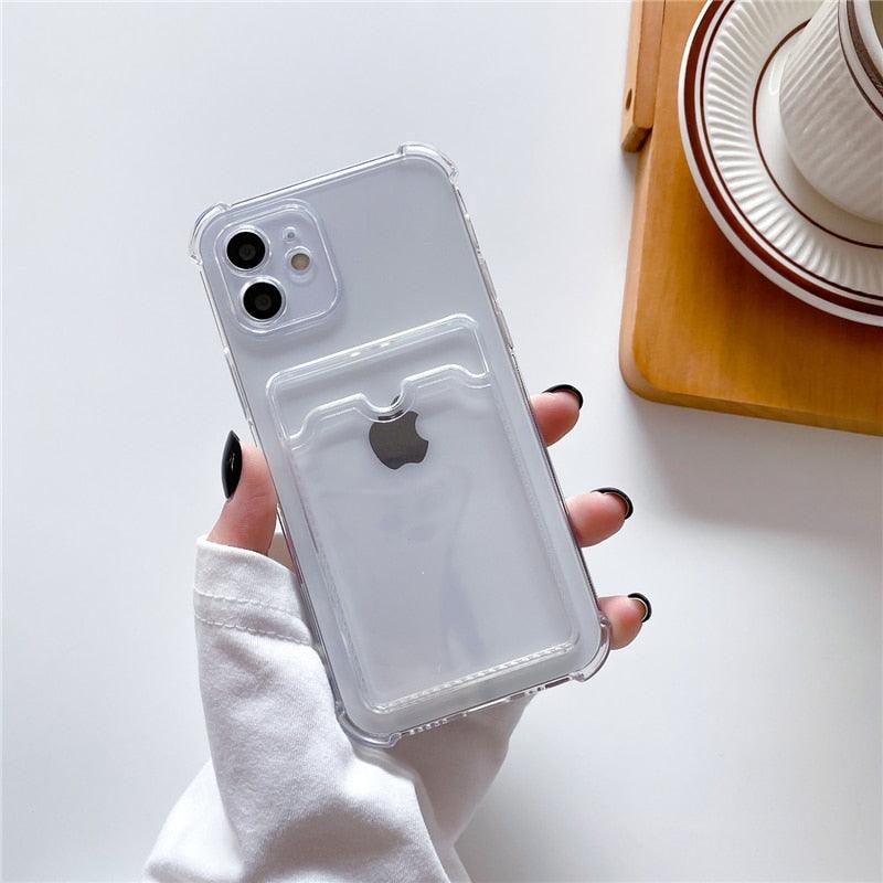 Transparent Wallet Case For iPhone 14 13 12 Pro Max Mini Shockproof Cover with Card Slots Pockets Slim Fit Thin Protective Soft Shock-Absorbing Lightweight Wallet Case