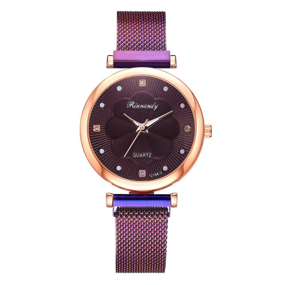 Fashion Set Women Watches Luxury Magnet Buckle Flower Rhinestone Watch Ladies Quartz Wrist Watch WIth Bracelet In Set For Women and Girls