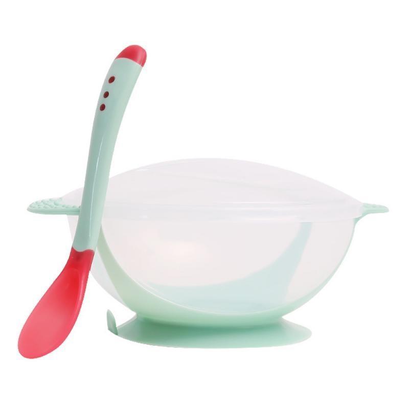 4 Color Advanced Silicone Feeding Spoon Temperature Sensing Weaning Soft Head Spoons for 4-24 Months Baby And Spoon and Bowl Set