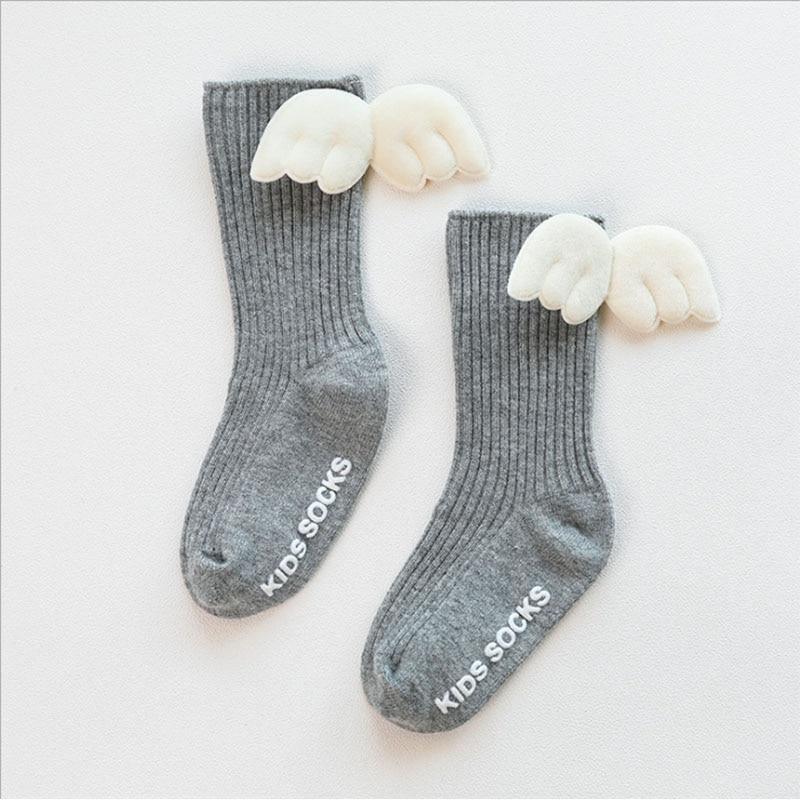 Luxury Modern Socks Baby Girls Knee High Socks With Angel wing Summer Autumn Cotton Socks Solid Candy Color Toddler For Kids