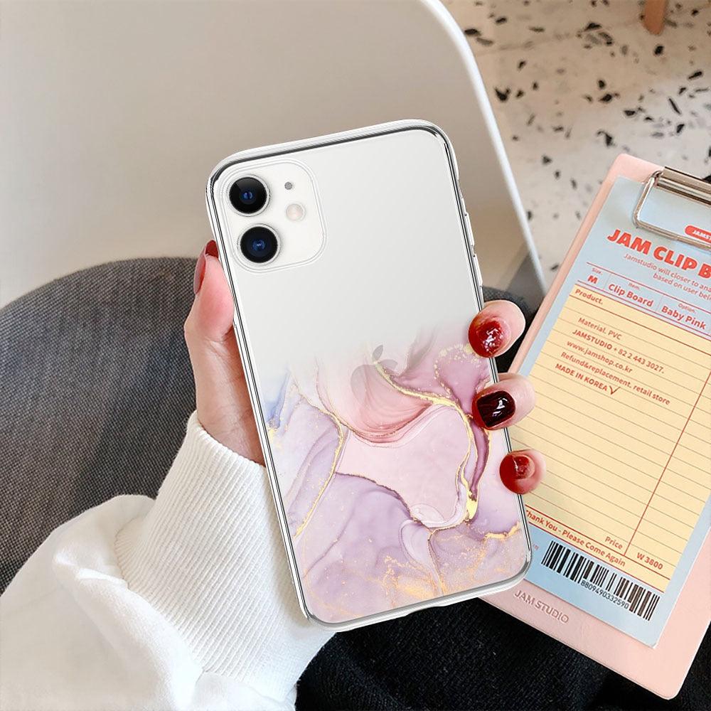 Luxury Marble Transparent Phone Case For iPhone 11 12 Pro XS Max X XR 7 8 Plus Soft Silicone Shockproof Cover Green Marble Design Gold Sparkly Glitter Protective Stylish Slim Thin Cute Case for Phone
