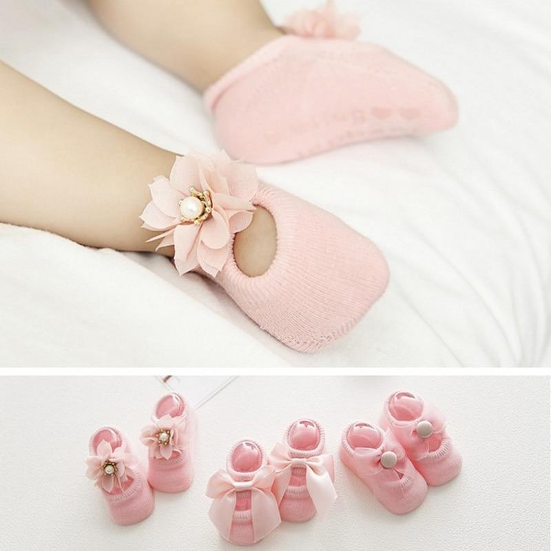 Baby Girl Anti-Slip Cotton Bow Lace Flower Floor Socks Spring Socks Excellent Quality Everyday Wear
