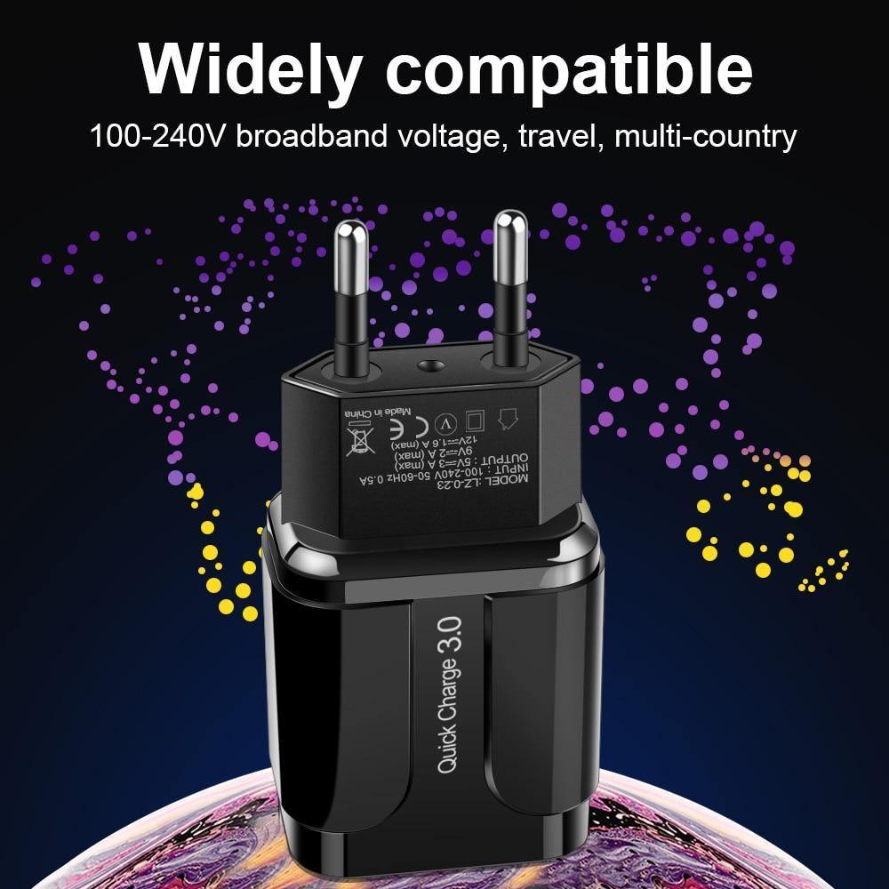 Black 3A Quick Charge 3.0 USB Charger EU Wall Mobile Phone Charger Adapter QC3.0 Fast Charging