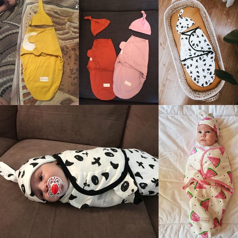Baby Swaddle Blanket With Cap For Newborn Wrap Cotton Swaddling Bag Baby Envelope Sleep sack Blanket .