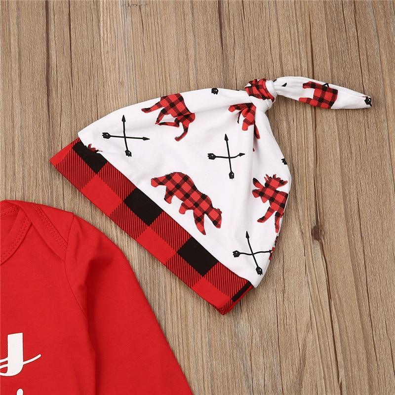 Casual New Baby Boy/Girl First Christmas printed Clothes Romper Trousers Hat Outfit Set