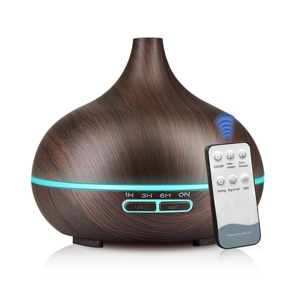 550ml Aroma Air Humidifier Essential Oil Diffuser Aromatherapy Electric Ultrasonic cool Mist Maker for Office Home Bedroom Living Room Study Yoga Spa - Wood Grain, 7 Colors LED Light