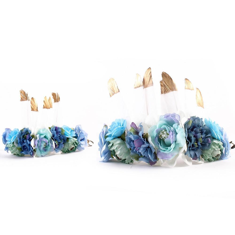 Luxury Modern Brazil Stlye Baby and Mother Feather Flower Headdress Headwear European Flower Headband For Mother and Daughter