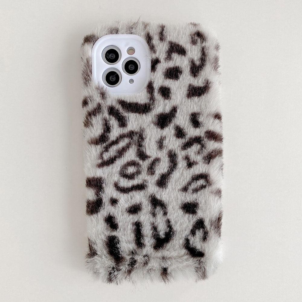 Fashion Fluffy Plush Leopard Camera Protection Phone Case For iphone 13 11 12 Pro MAX X XS XR Winter Warm Girl Soft and Comfortable Case Unique Design Soft Cover