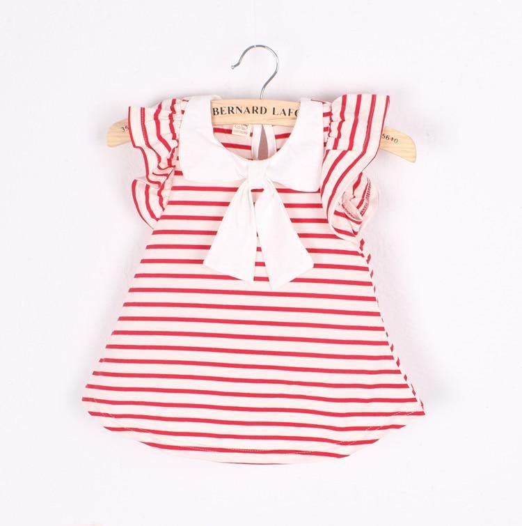 Children's Wear Dress Girls Dresses For Party and Wedding with 100% Cotton Striped Lapel Fly Sleeves