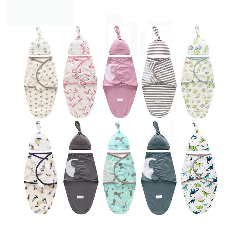 Baby Swaddle Blanket With Cap For Newborn Wrap Cotton Swaddling Bag Baby Envelope Sleep sack Blanket .