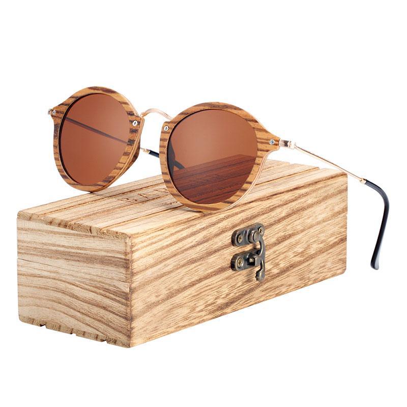 New Luxury Zebra Wood Sunglasses Handmade Round Sunglasses Polarized Eyewear For Men and Women With UV400 Protection