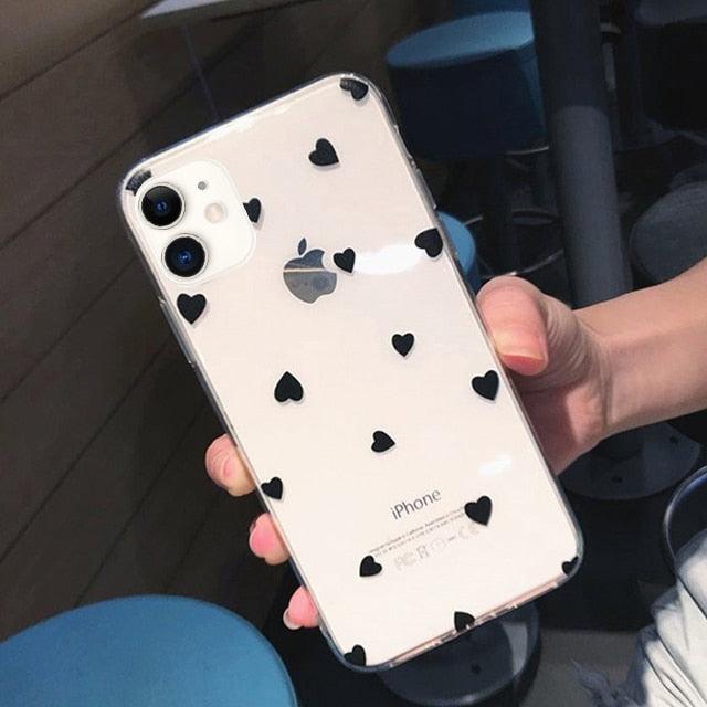 Transparent Phone Case For iPhone 13 12 11 14 Pro Little Dots Love Heart Clear Back Cover Vintage Women Girls Soft Anti-Scratch Protective Cases for iPhone