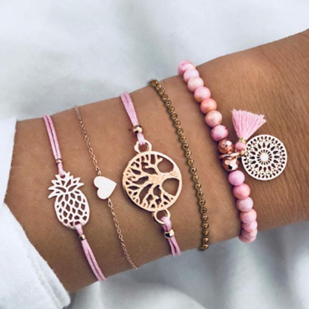 Boho Rose Map Bracelets & Bangles for Women Bohemian Round Charm Bracelet Set Fashion Multilayer Accessories Luxury Jewelry