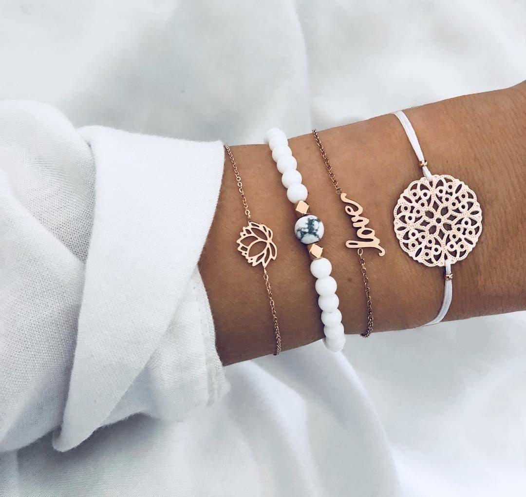 Boho Rose Map Bracelets & Bangles for Women Bohemian Round Charm Bracelet Set Fashion Multilayer Accessories Luxury Jewelry