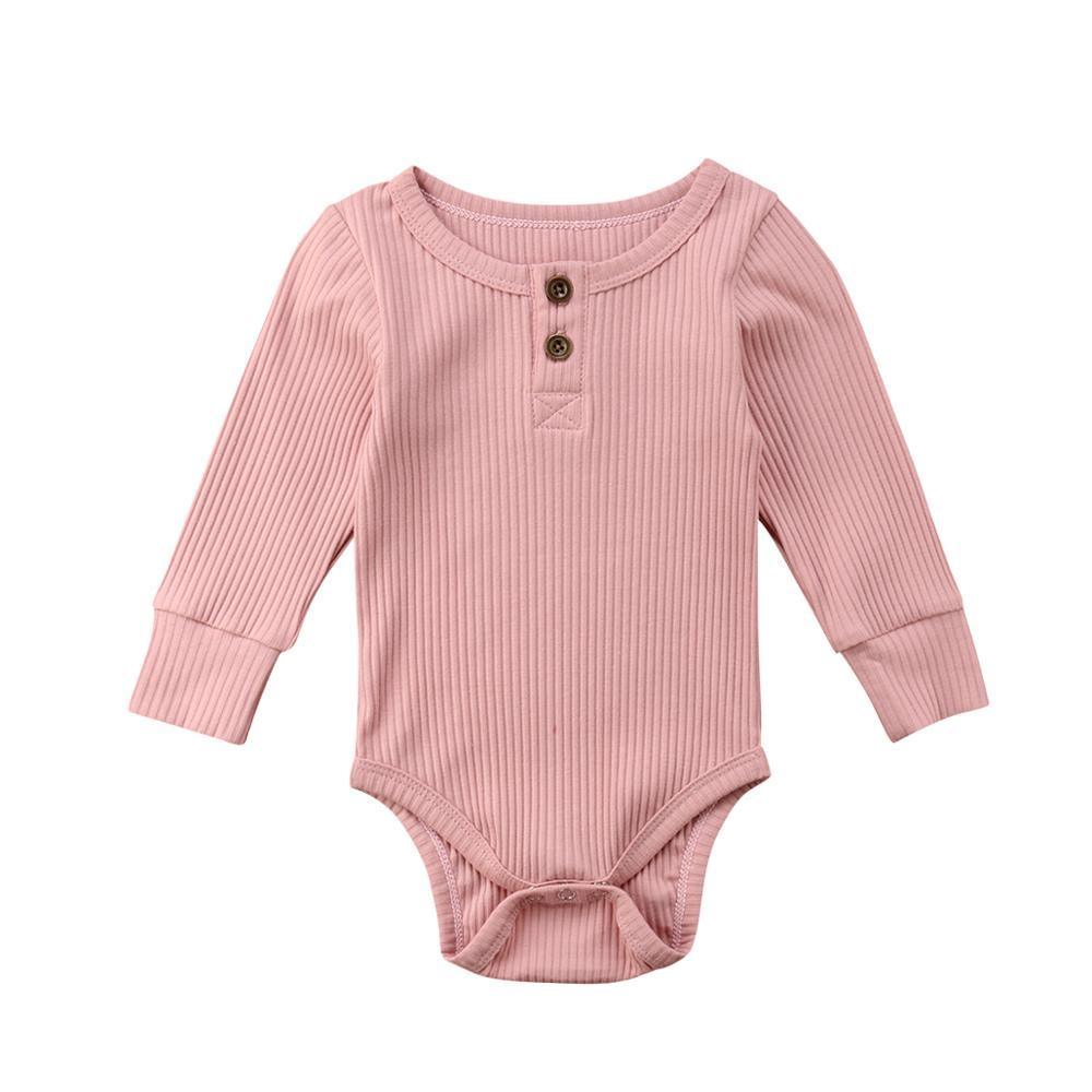 Newborn Infant Baby Girl Boy Ribbed Bodysuit Ruffle Long Sleeve One-Pieces Solid Jumpsuit Outfits For Girls