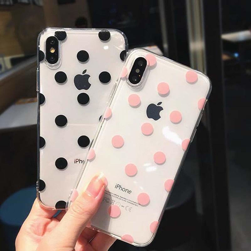 Transparent Phone Case For iPhone 13 12 11 14 Pro Little Dots Love Heart Clear Back Cover Vintage Women Girls Soft Anti-Scratch Protective Cases for iPhone