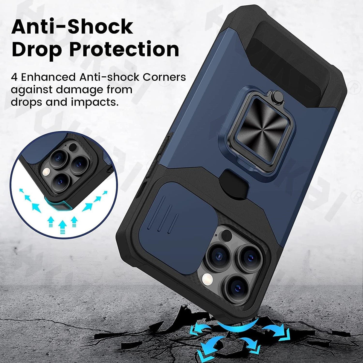 Slide Camera Cover Kickstand Card Wallet Case for iPhone11 X XS 8 Shockproof Protective Phone Case Wallet Case for iPhone With Sliding Camera Case With Kickstand Magnetic Adjustable Ring Holder