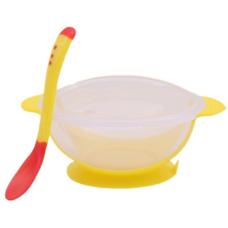 4 Color Advanced Silicone Feeding Spoon Temperature Sensing Weaning Soft Head Spoons for 4-24 Months Baby And Spoon and Bowl Set
