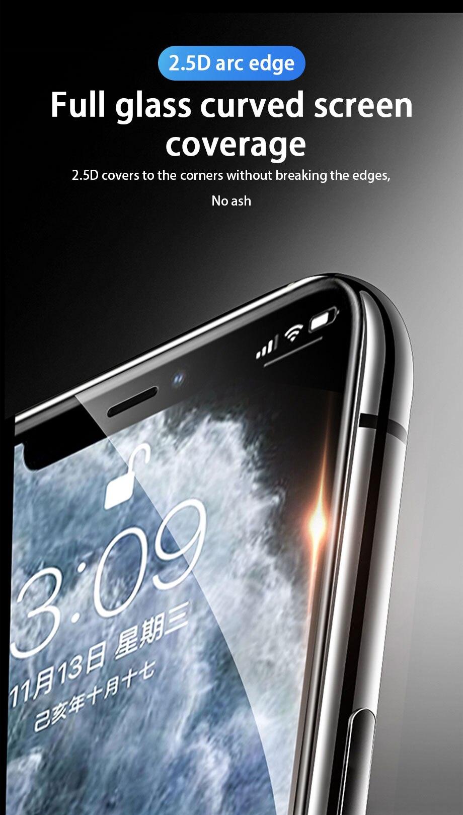 3pcs Full Cover Protective Glass On For Iphone 11 12 13 Pro Max Tempered Glass Film Iphone X Xr Xs Screen Protector Curved Edge Anti Scratch Bubble Free Smooth Tempered Glass Screen Protector