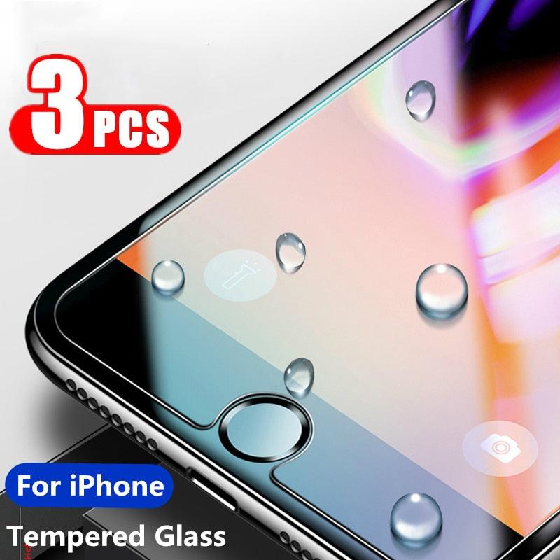 3PCS Transparent Protective Glass For iPhone 13 12 11 X XS Max Mini XR Tempered Glass For iPhone 7 8 6 Plus SE Screen Protector Scratch Resistant Screen Guard 9H Hardness Screen Protector