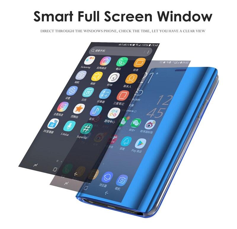 Smart Flip Phone Case For iPhone X XR XS 5 5S SE 7 8 6 6S Plus 11 12 13 Mini Pro Max 2020 Mirror Window Standing Holder Cover Mirror Screen Smart Plating Case 360 Full Body Ultra Thin Intelligent Protective Case