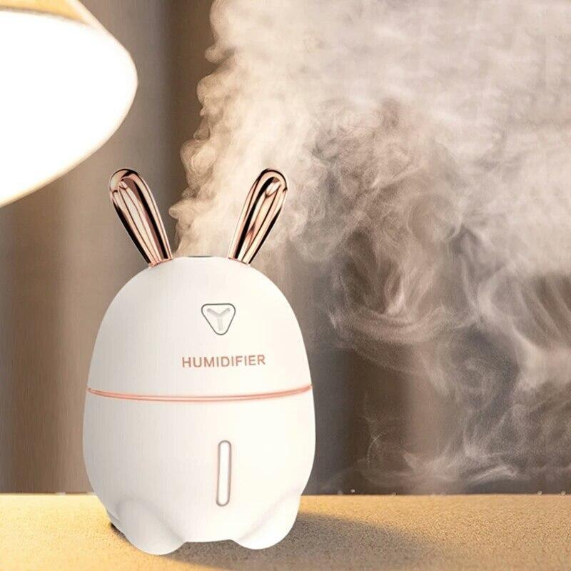 300ML Mini Air Humidifier Cute Rabbit USB Aroma Essential Oil Diffuser Colorful Night Light Car Office Mist Maker