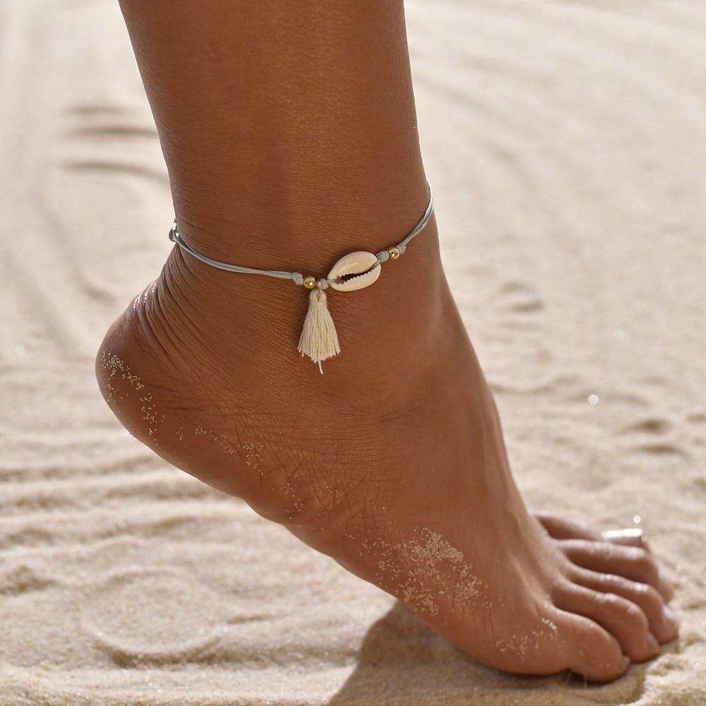 Gold Metal Shell Coconut Tree Female Anklets Barefoot Sandals Foot Summer Double Layers Foot Bracelets Leg Jewelry
