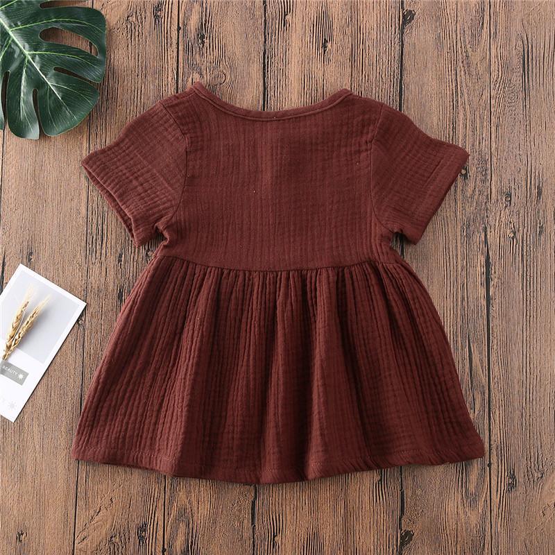 Kids Summer Cotton Linen Dress with Plain Short sleeve Party A-line dress For Small Girls 1-3 Years