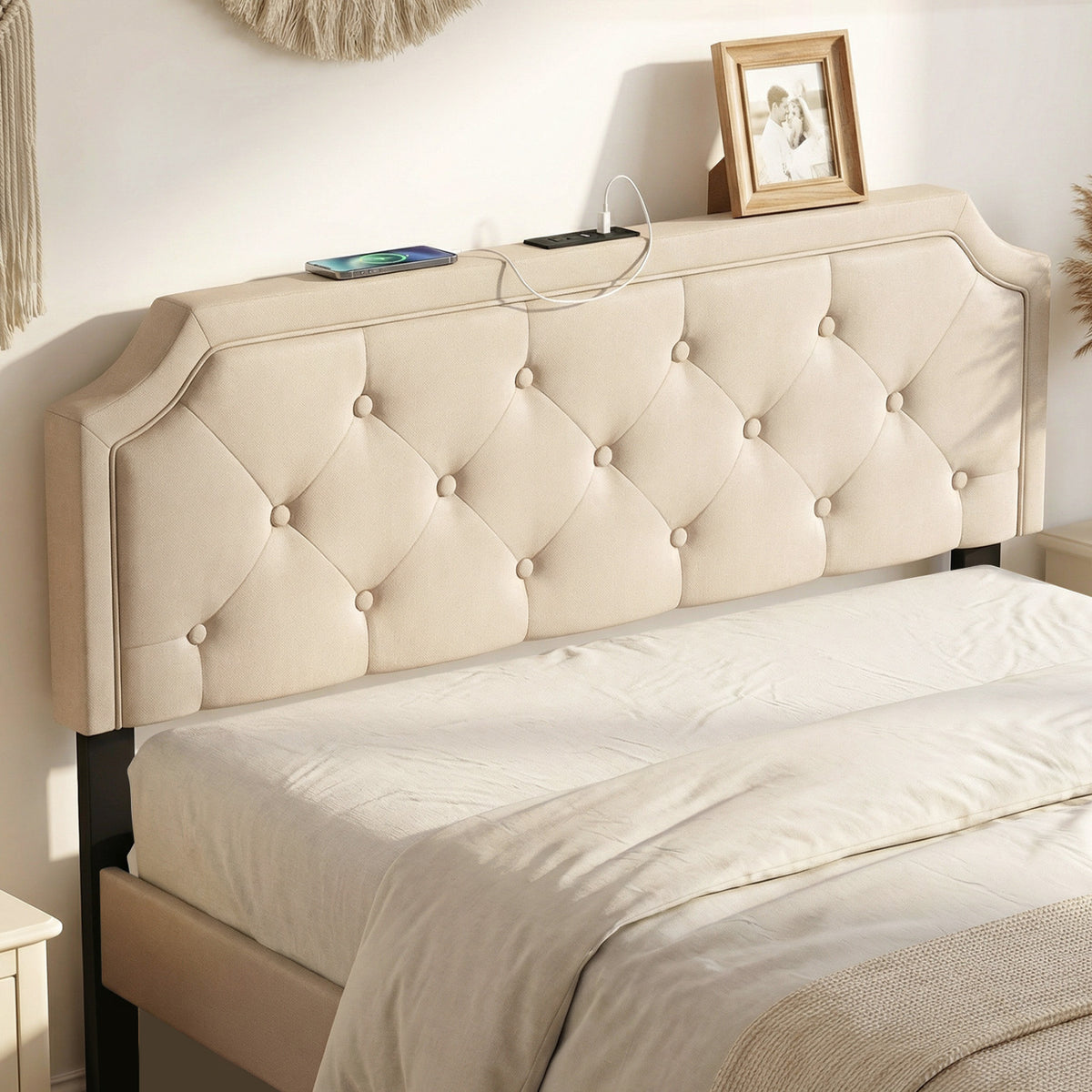 Headboard for Queen and Full Size Bed Tufted Upholstered Head Board-Beige