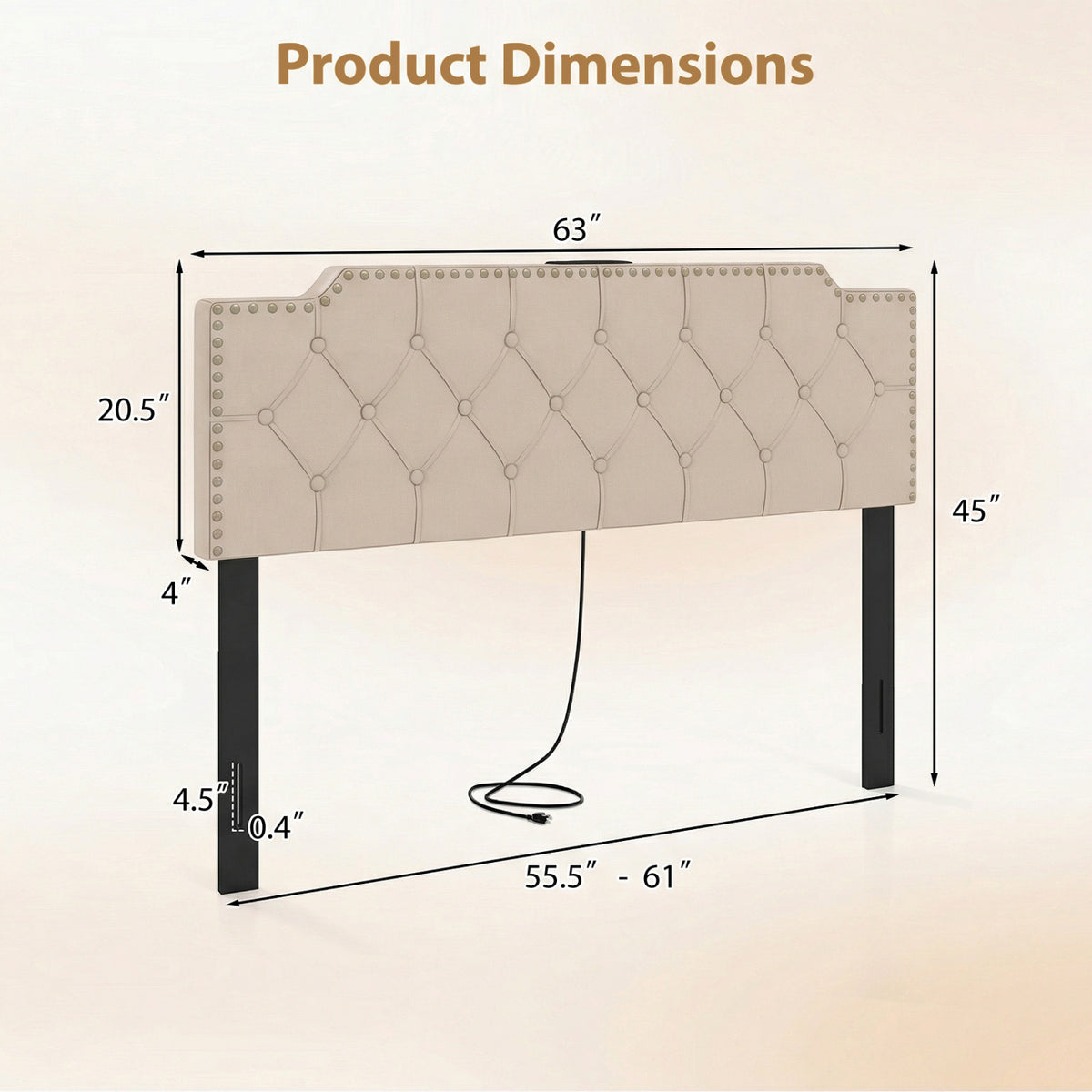 Headboard for Queen and Full Size Bed Rivet Tufted Upholstered Head Board-Beige