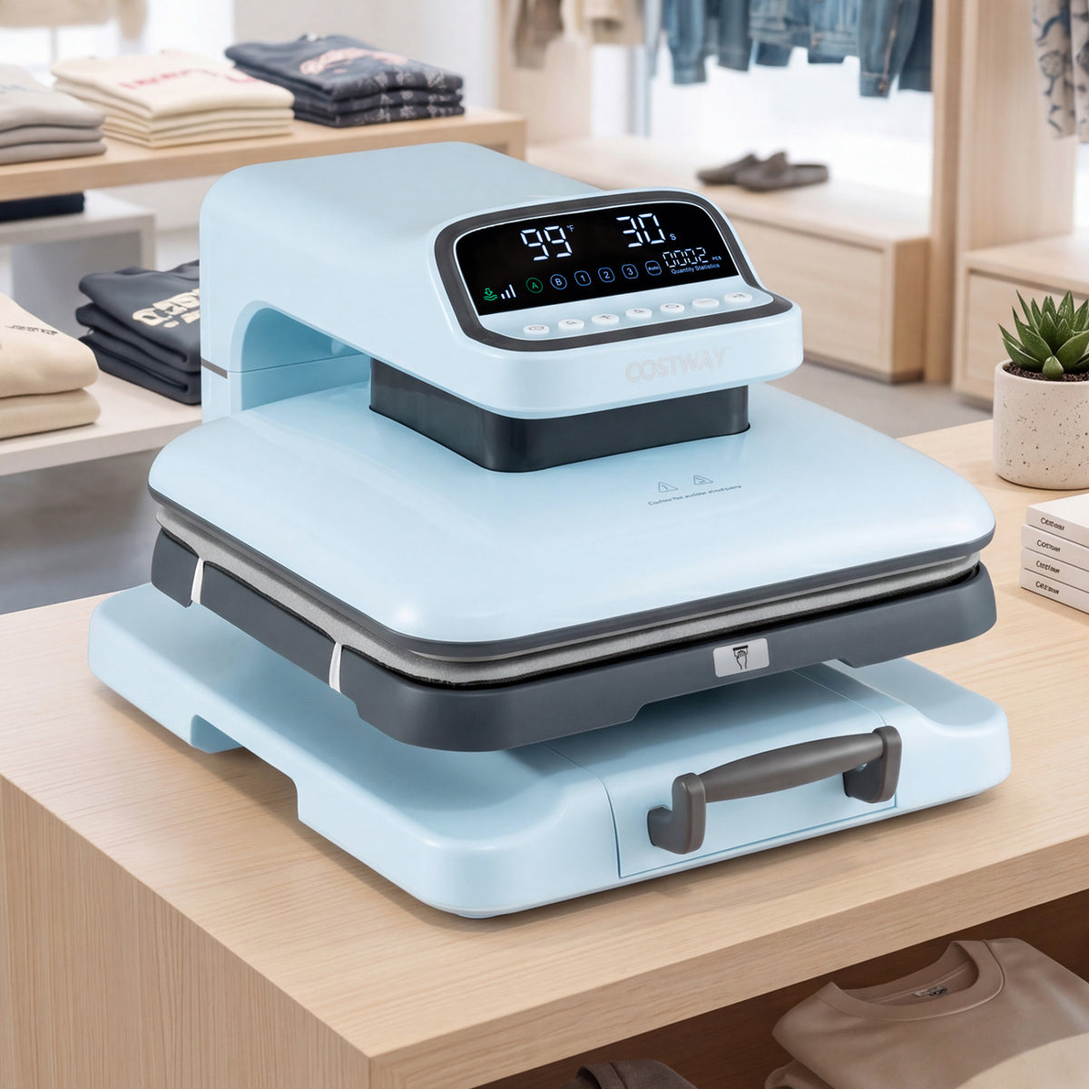 Heat Press Machine with Auto Release for T Shirts-Blue