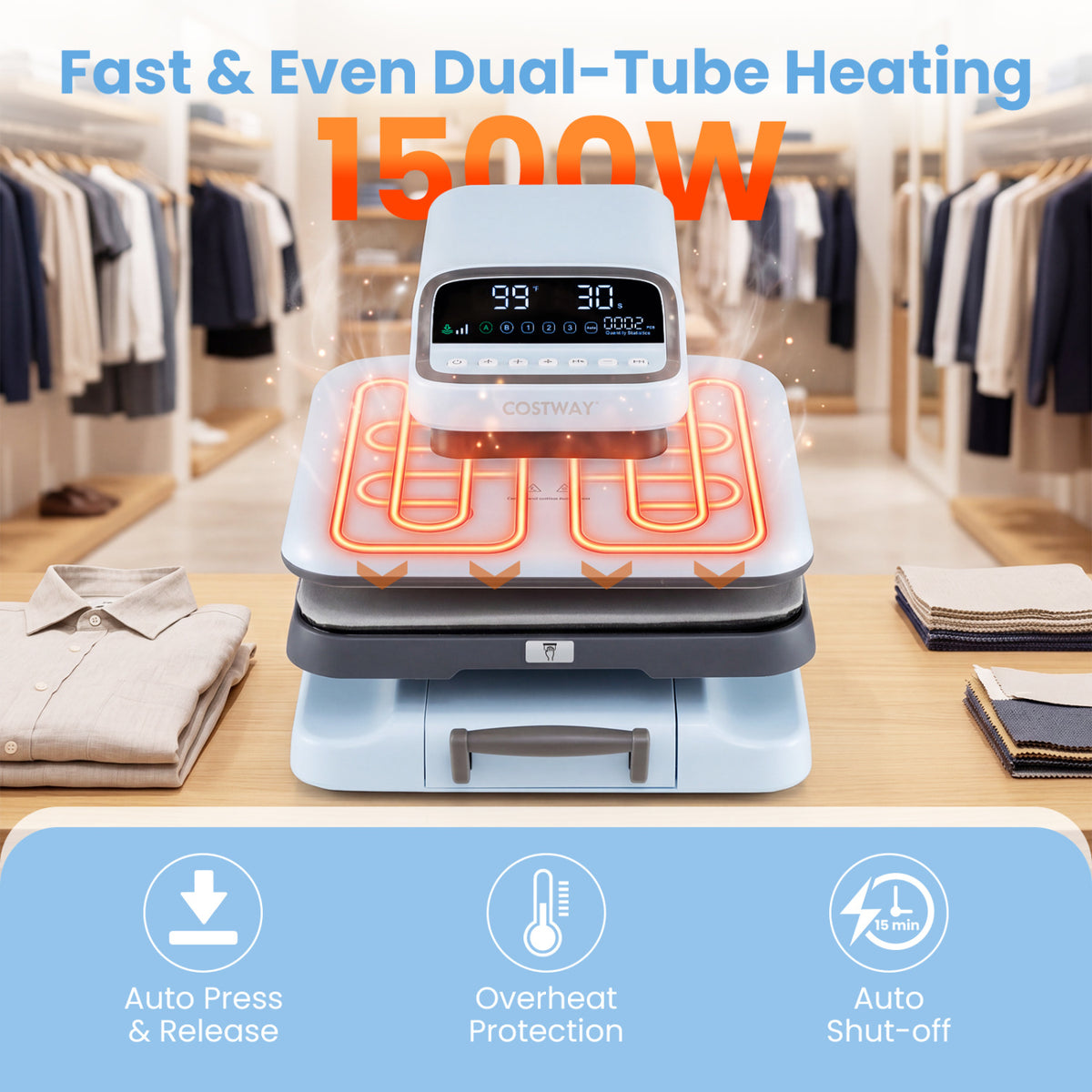 Heat Press Machine with Auto Release for T Shirts-Blue