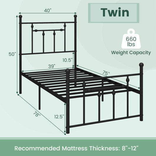 Full/Queen/Twin Size Heavy-duty Metal Bed Frame with Headboard-Twin Size