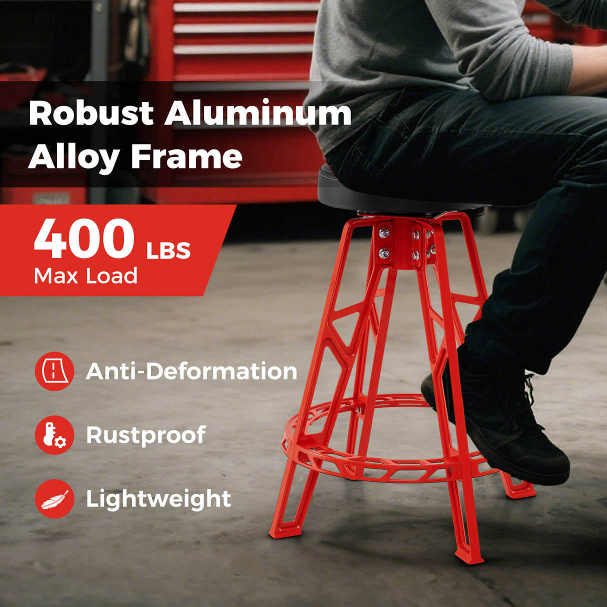 Heavy-Duty Aluminum Garage Bar Chair with 360 ° Swiveling Seat-Red