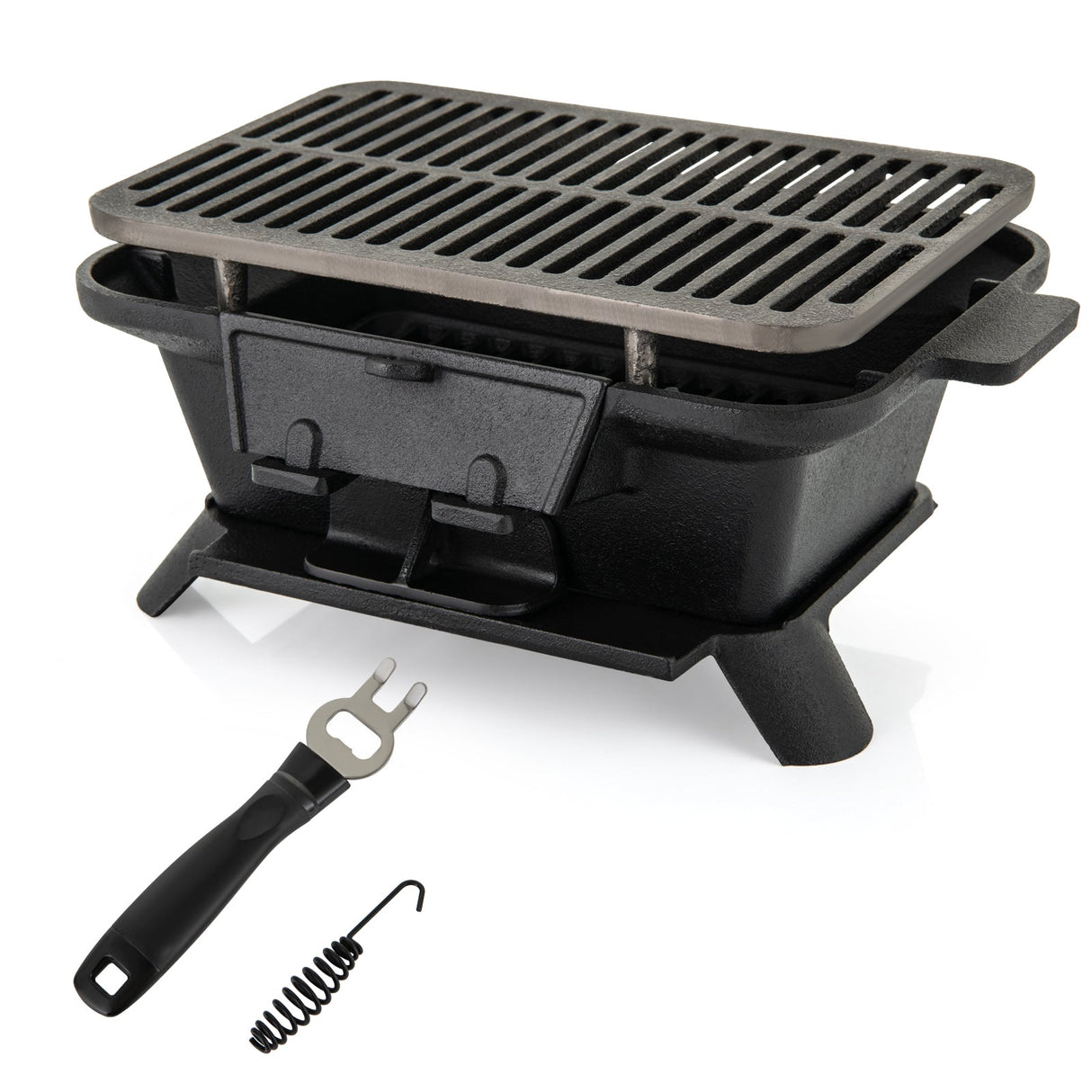 100% Cast Iron Hibachi Grill with Grill Grate Lifter by DirectDeals