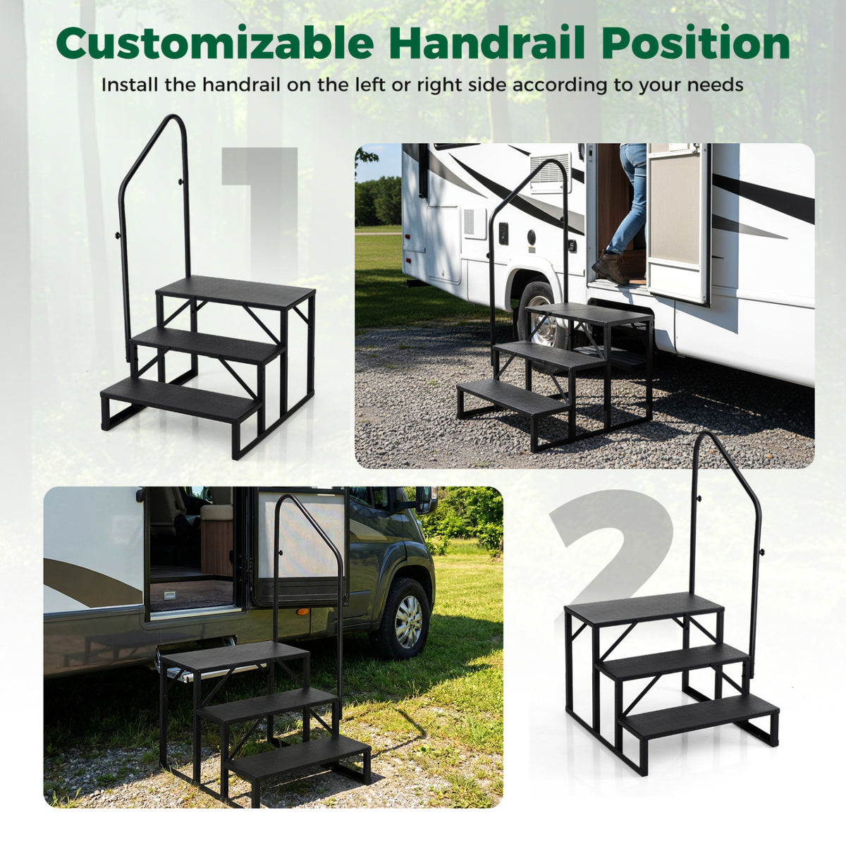 Heavy Duty Hot Tub Stair with Wide Anti-Slip Platforms for Porch and Mobile Home-Black