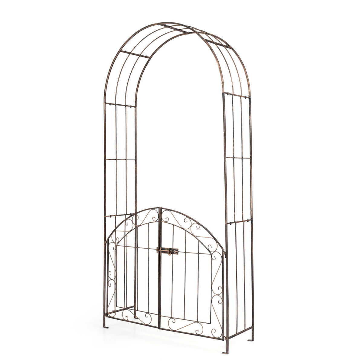 Heavy-Duty Metal Garden Arch with Gate and Safety Latch-Bronze